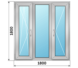 Трехстворчатое окно NEWTEC 1800x1800