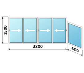 Балконное окно NEWTEC 3800x1500