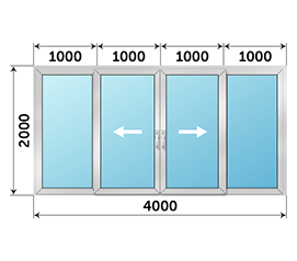 Четырехстворчатая дверь остекленная NEWTEC 4000x2000