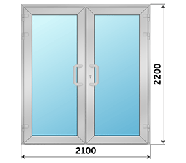 Двухстворчатая дверь остекленная NEWTEC 2100x2200